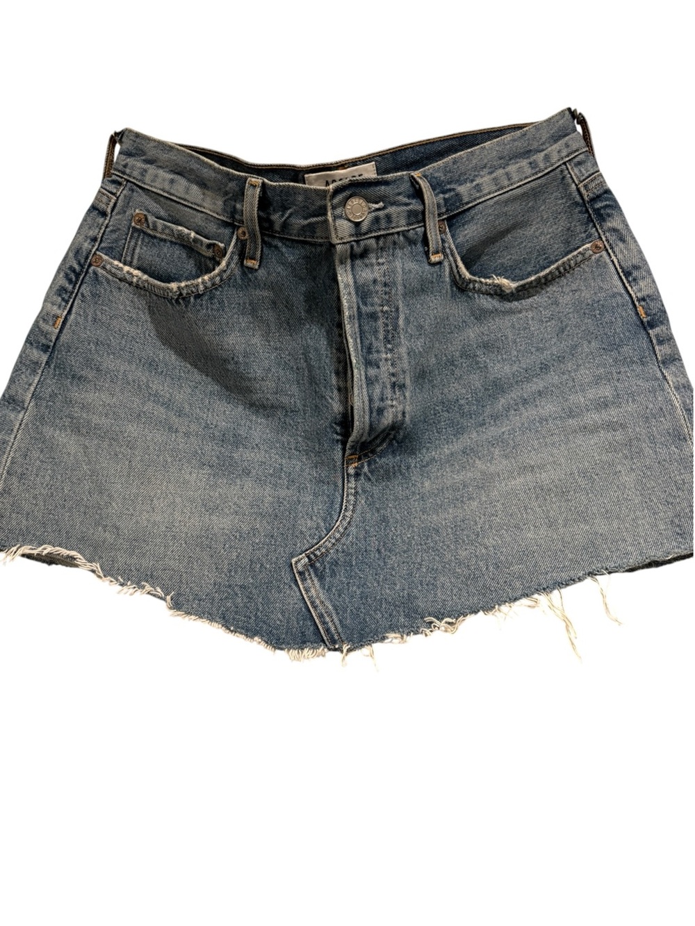 Agolde Raw Hem Denim Mini Skirt - Medium Blue